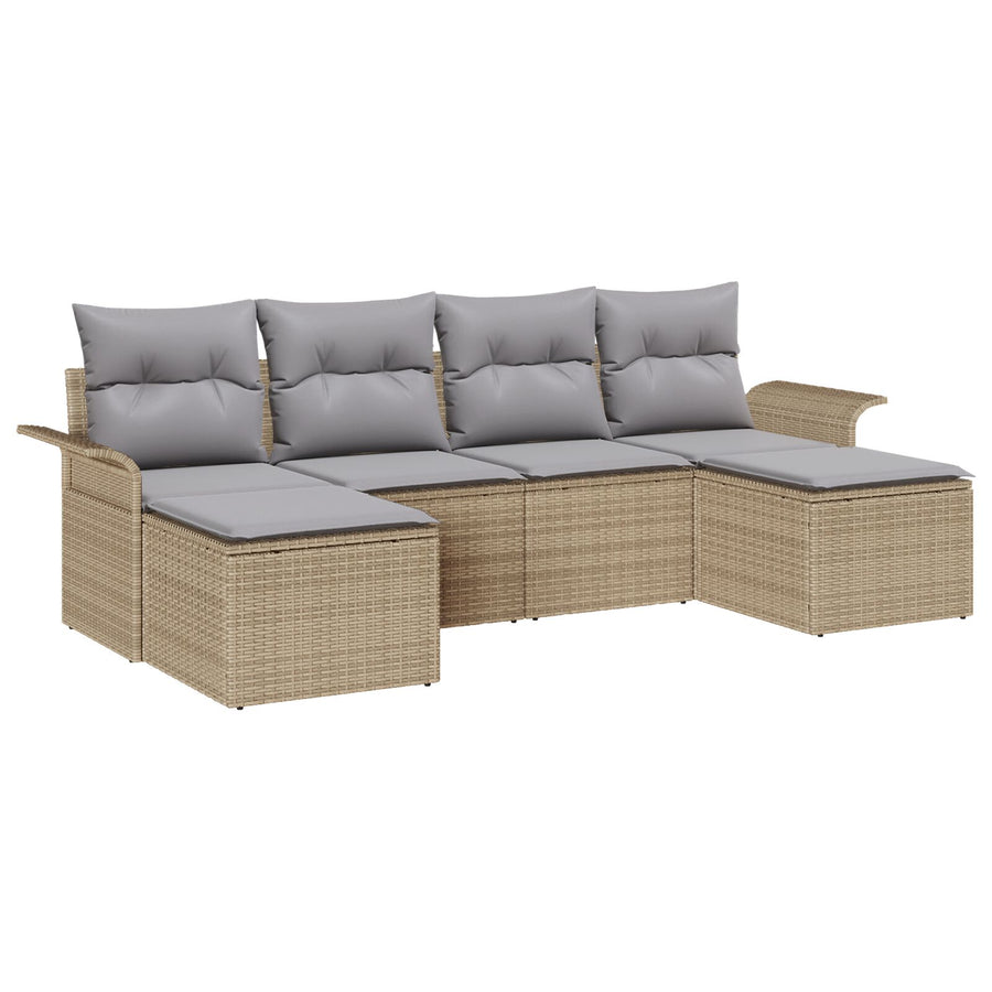 6-Piece Tuinbankset Met Kussens Beige Poly Rattan