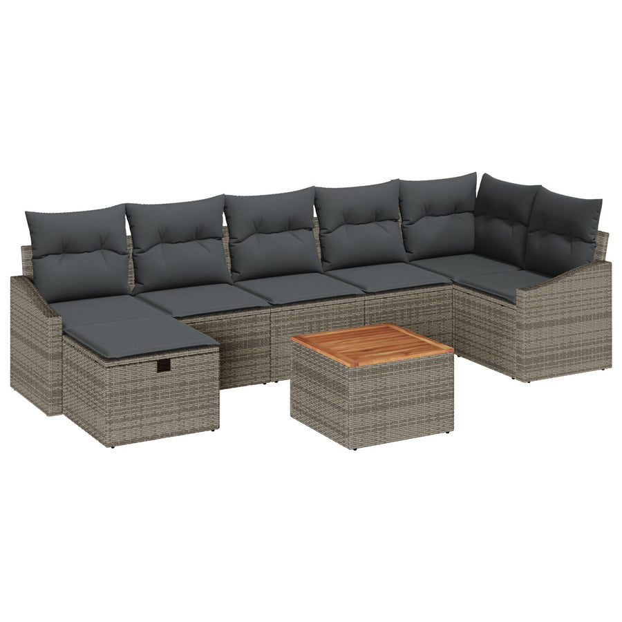 8-Delige Tuin Sofa Set Met Kussens Grijs Poly Rattan