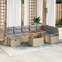 9-Delige Tuin Sofa Set Met Kussens Beige Poly Rattan,  2-Persoons Tuin Sofa Met Kussens Beige Poly Rattan