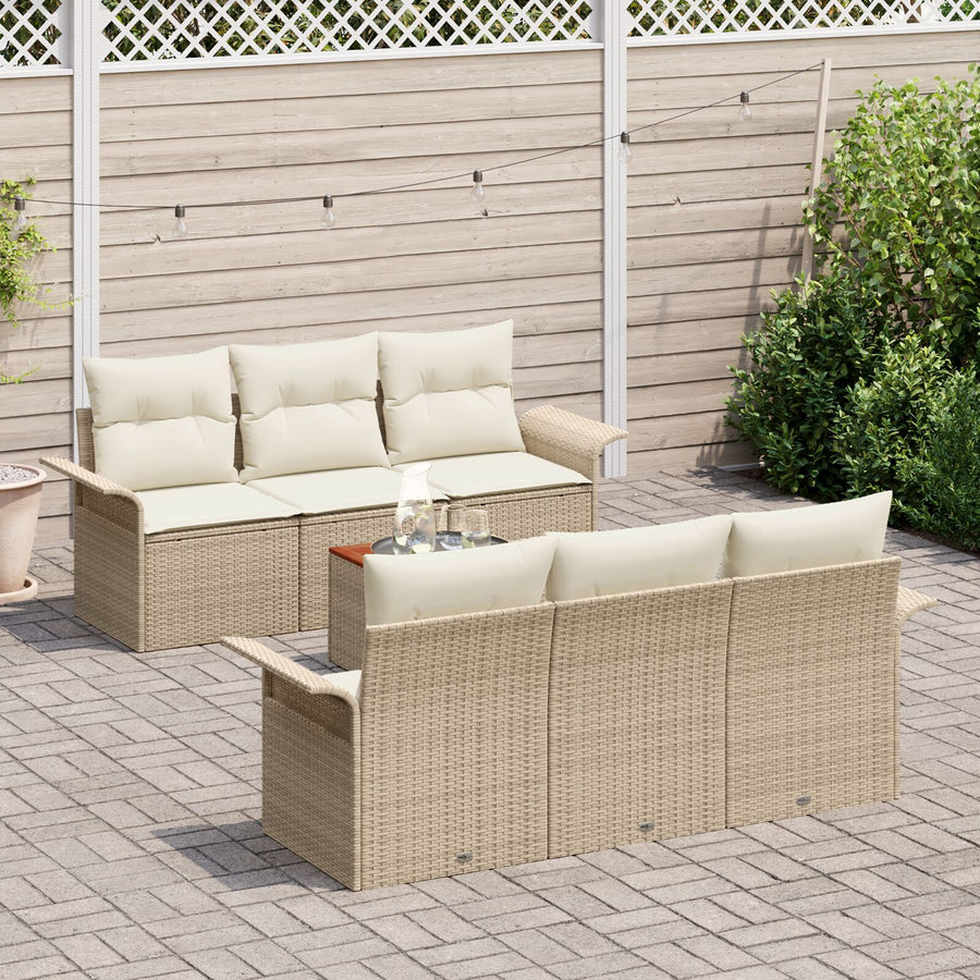7-Delige Tuinbankset Met Kussens Beige Poly Rattan Acacia