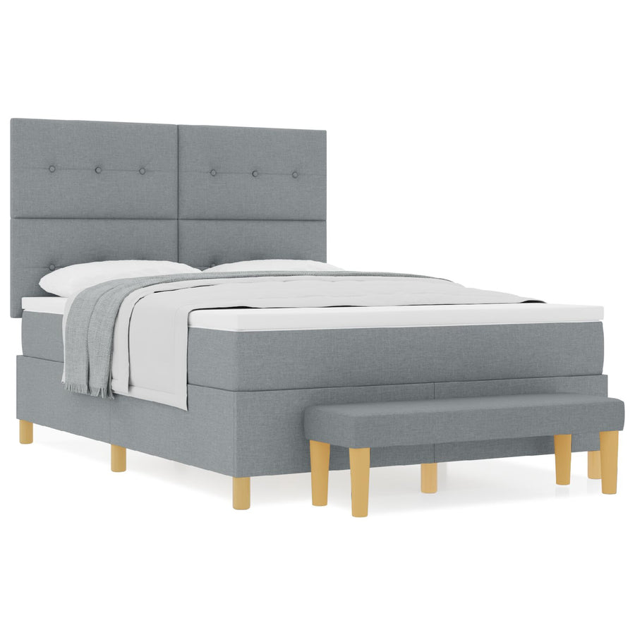 Boxspring Bed Met Matras & Bank Stof Lichtgrijs 140 x 200 cm Knopgeplooid