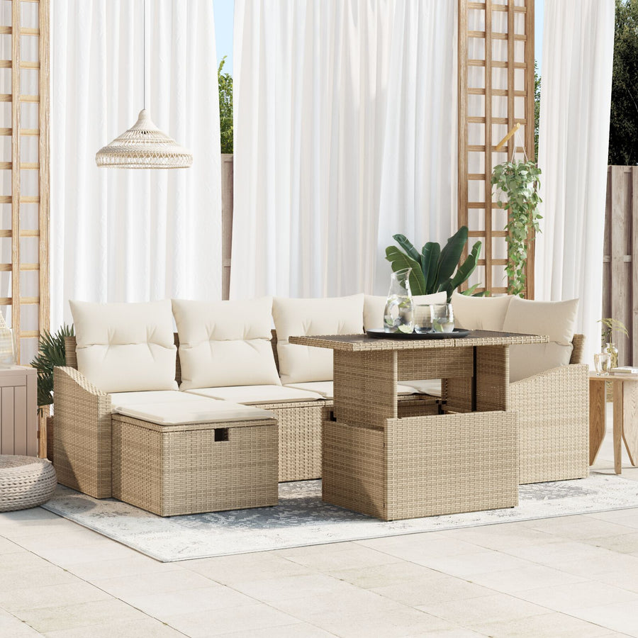 7-Delige Tuin Sofa Set Met Kussens Beige Poly Rattan