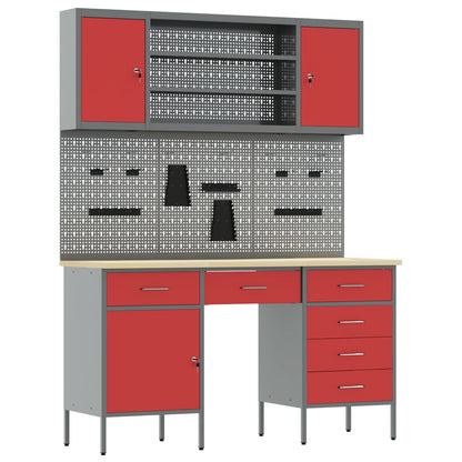 7-Delige Werkcabinet En Pegboard Set Rood Mdf En Metaal