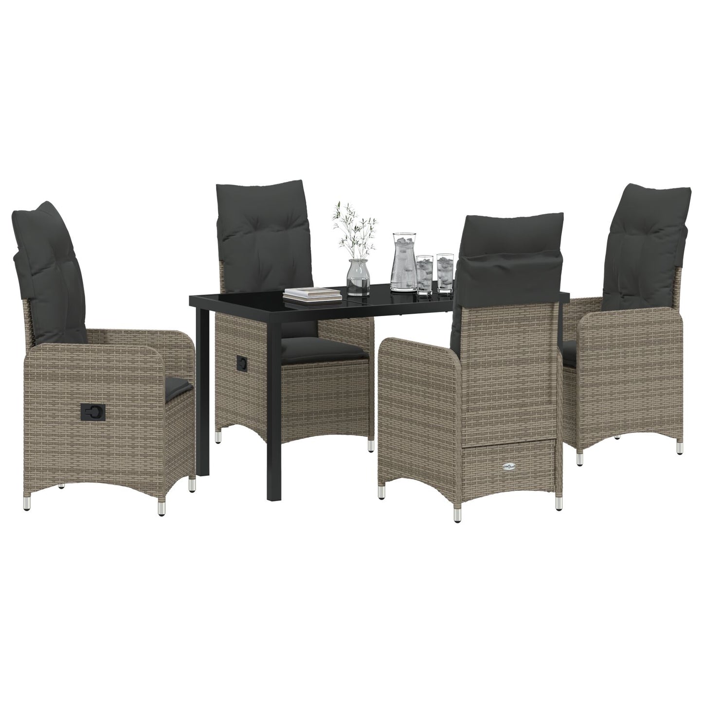 5-Delige Tuin Eetset Met Kussens Grijs Poly Rattan