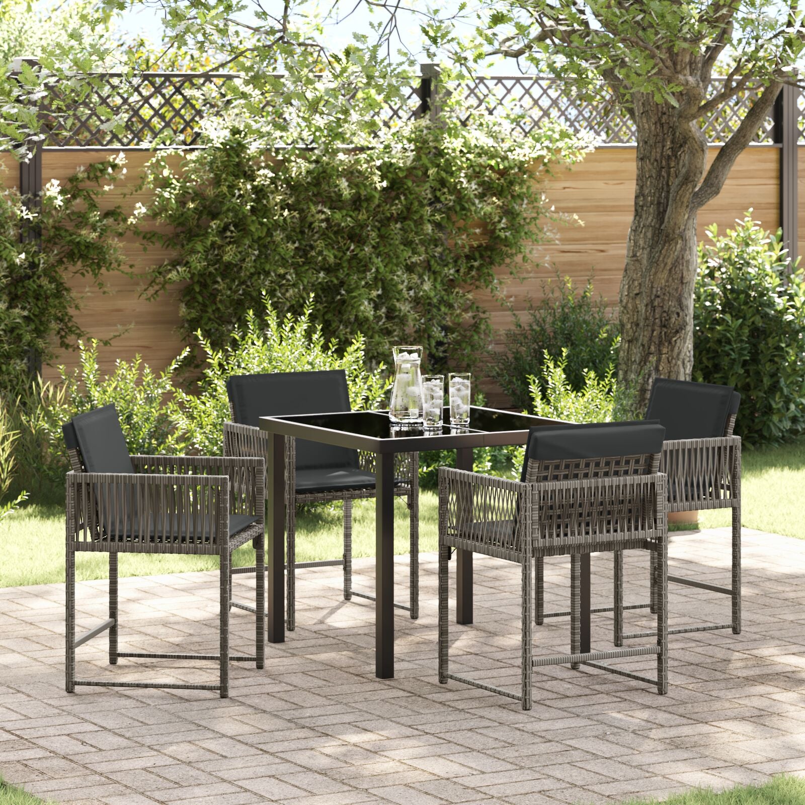 5-Delige Tuinset Met Kussens Grijs Poly Riet