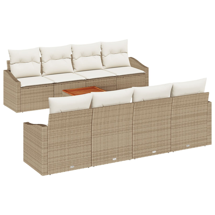 9-Delige Tuin Sofa Set Met Kussens Beige Poly Rattan Acacia