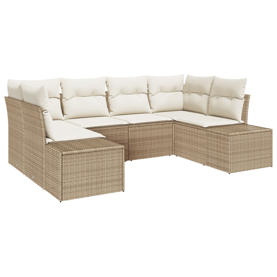 6 Persoons Tuin Sofa Set Met Kussens Beige Poly Riet