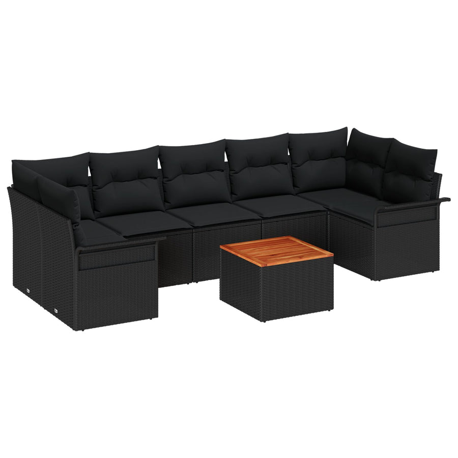 8-Delige Tuin Sofa Set Met Kussens Zwart Poly Rattan Acacia