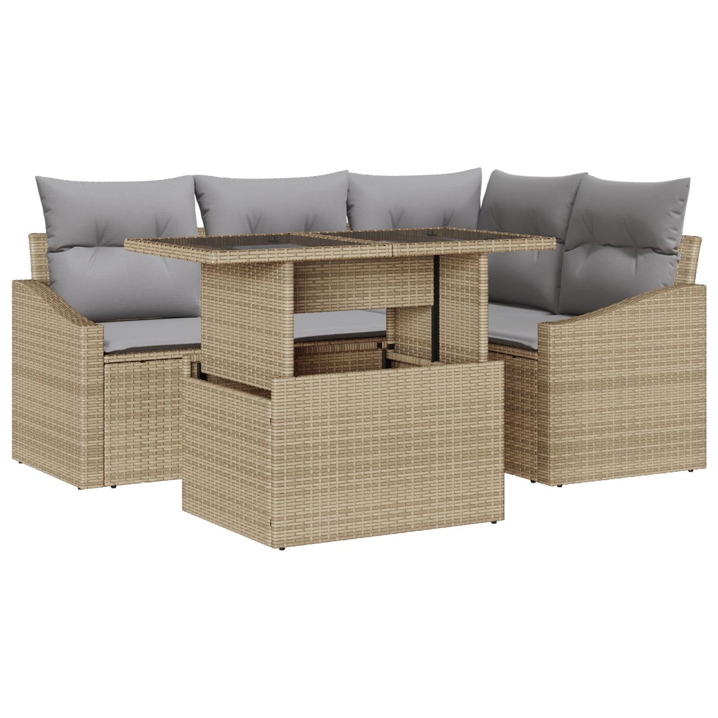 Tuin Sofa Set Set Van 5 Beige, Grijs Rattan, Polyester