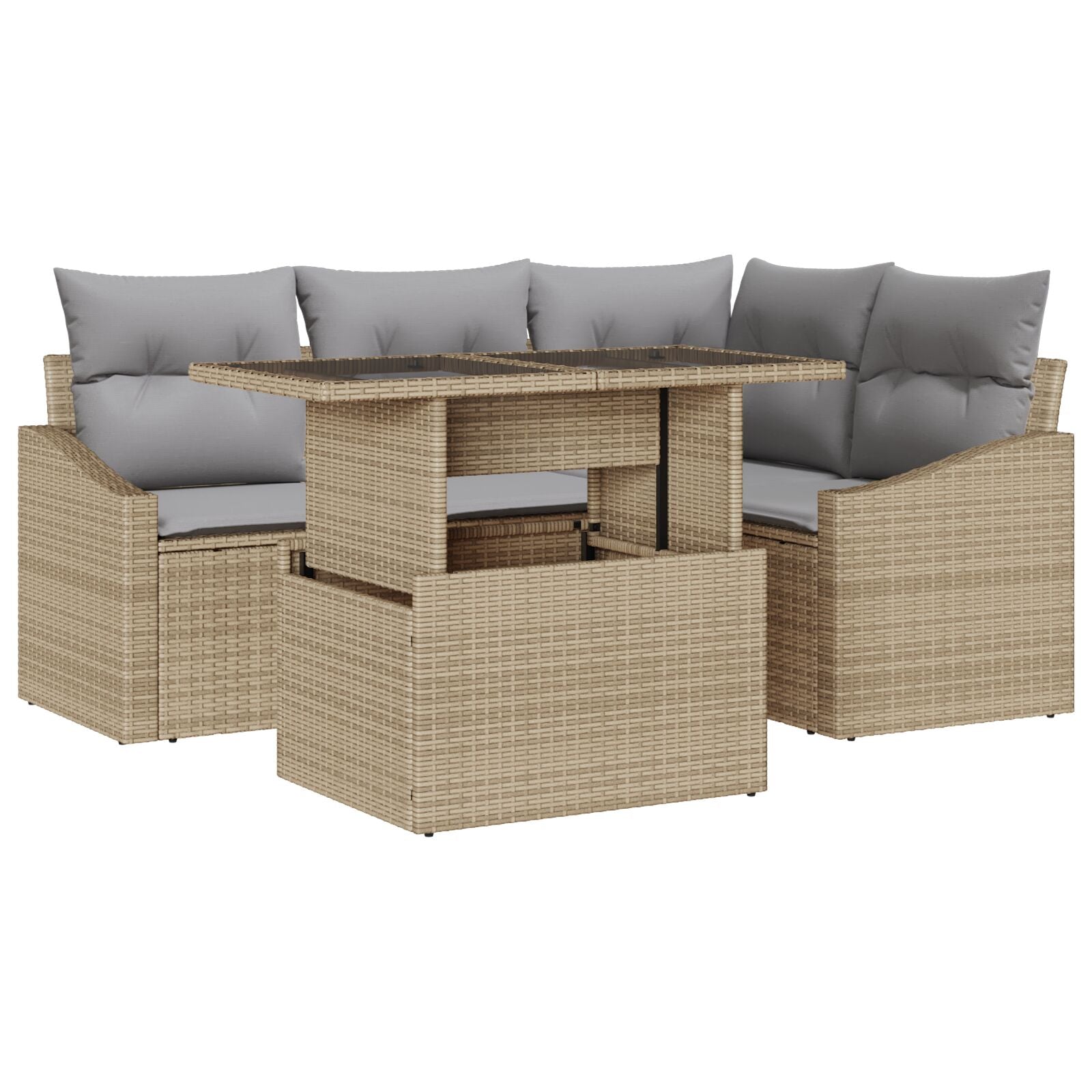 Tuin Sofa Set Set Van 5 Beige, Grijs Rattan, Polyester