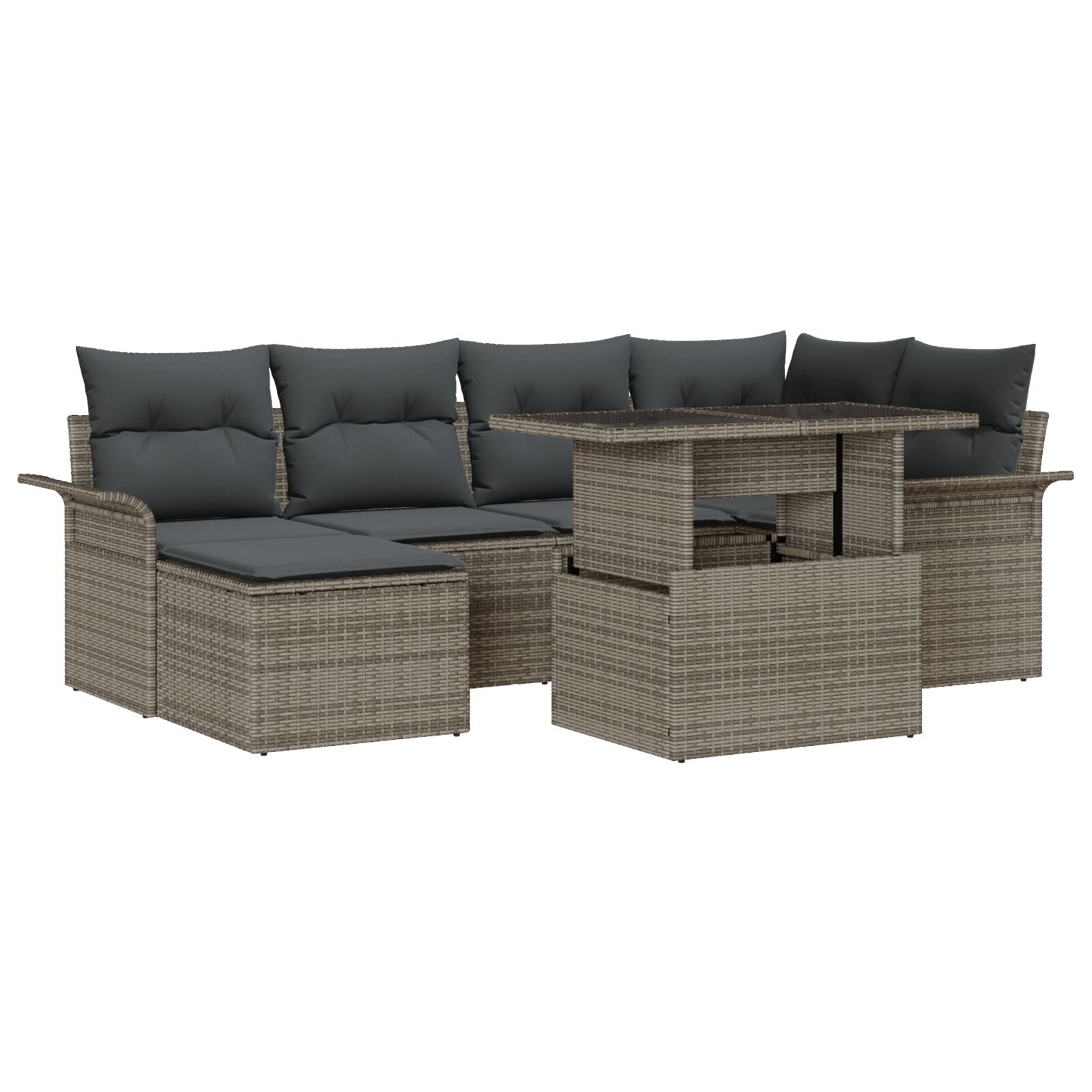 7 Delige Tuin Sofa Set Met Kussens Grijs Poly Rattan