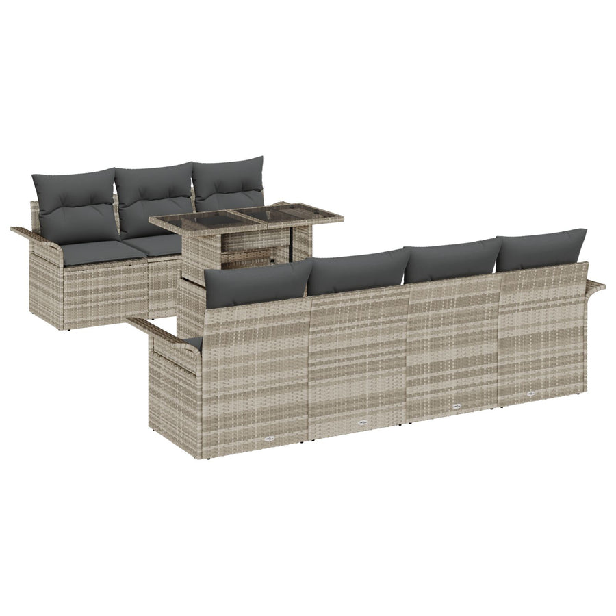 8-Delige Tuin Sofa Set Met Kussens Lichtgrijs Poly Rattan