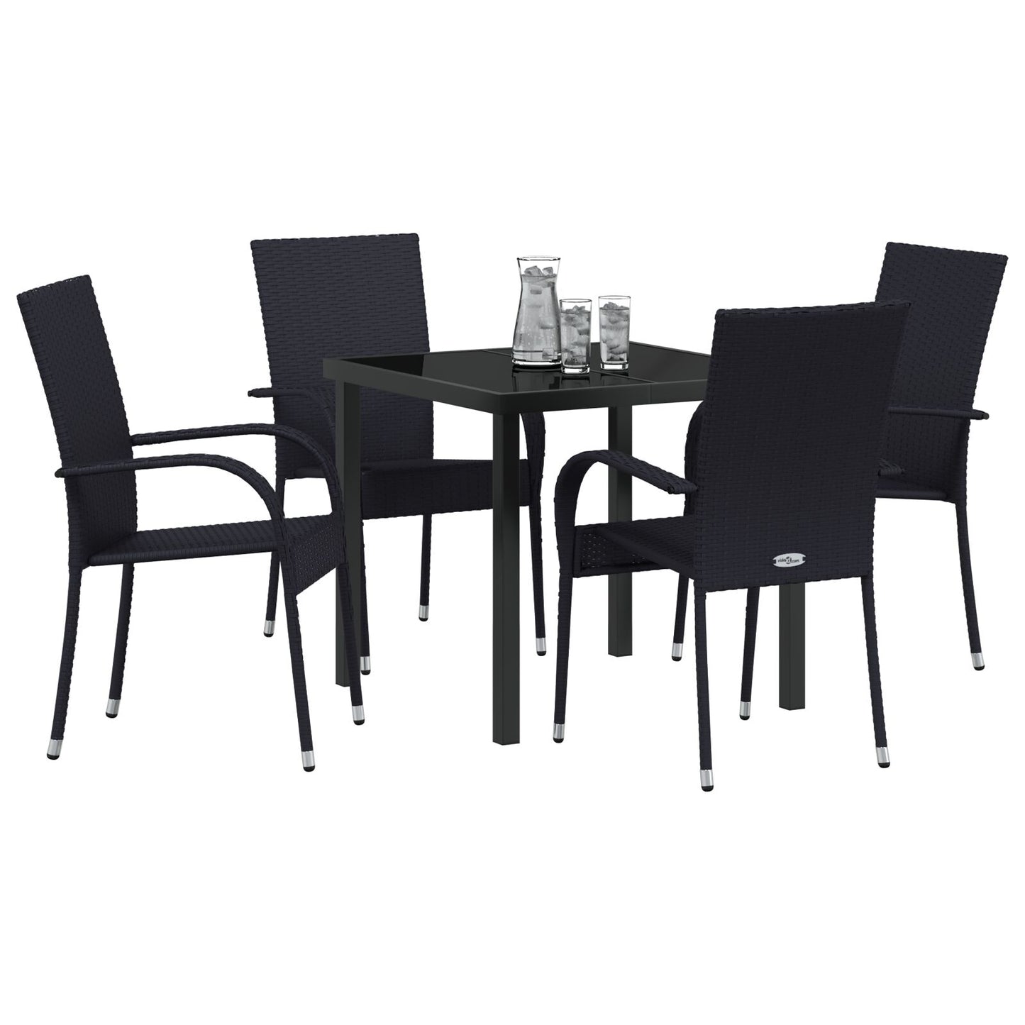 5-Delige Tuin Eettafel Set Zwart Poly Rattan