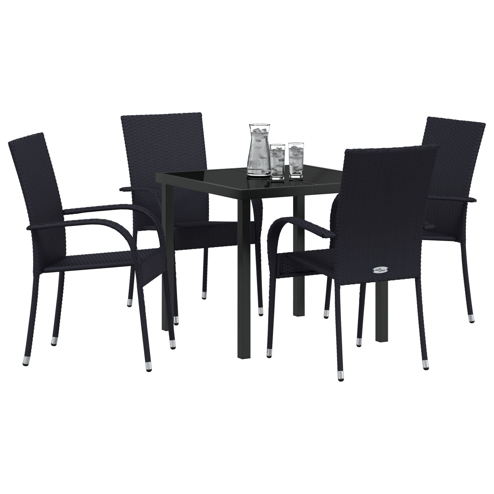 5-Delige Tuin Eettafel Set Zwart Poly Rattan