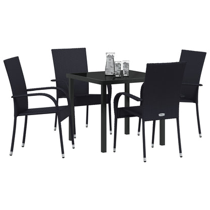 5-Delige Tuin Eettafel Set Zwart Poly Rattan