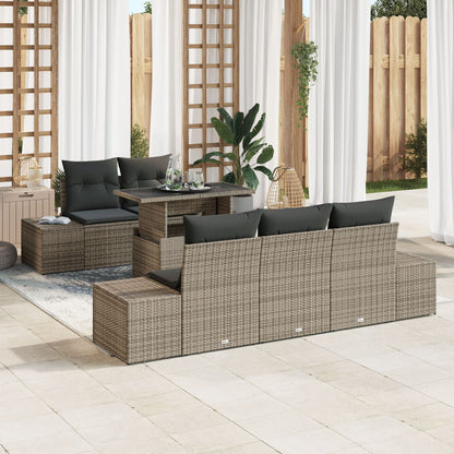 Tuin Sofa Set Set Van 6 Grijs Rattan, Polyestervezel, Staal