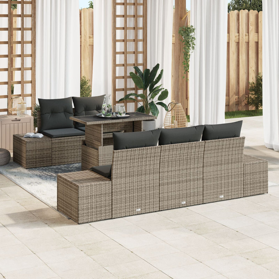 Tuin Sofa Set Set Van 6 Grijs Rattan, Polyestervezel, Staal