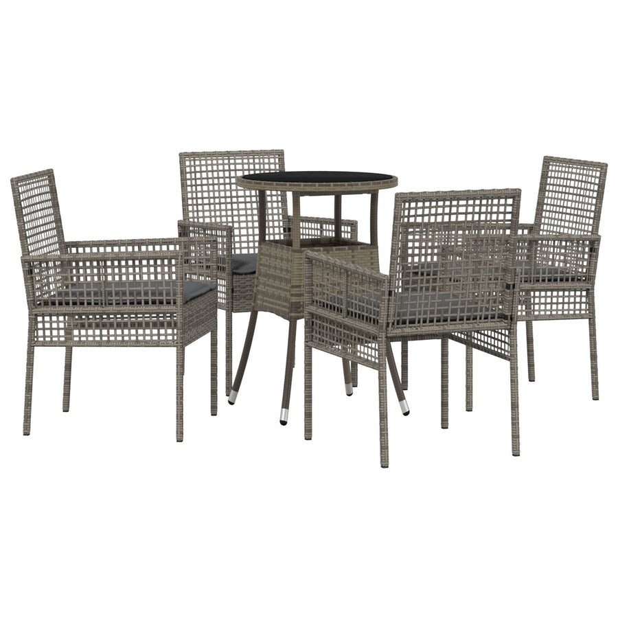 5-Delige Tuin Eettafelset Grijs Poly Rattan