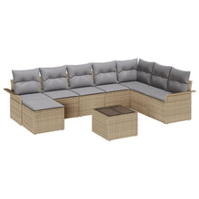 9-delige tuinsofa set met kussens beige poly rattan