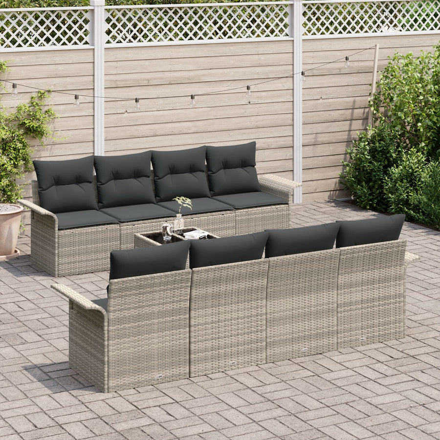9-Delige Tuin Sofa Set Met Kussens Lichtgrijs Poly Rattan