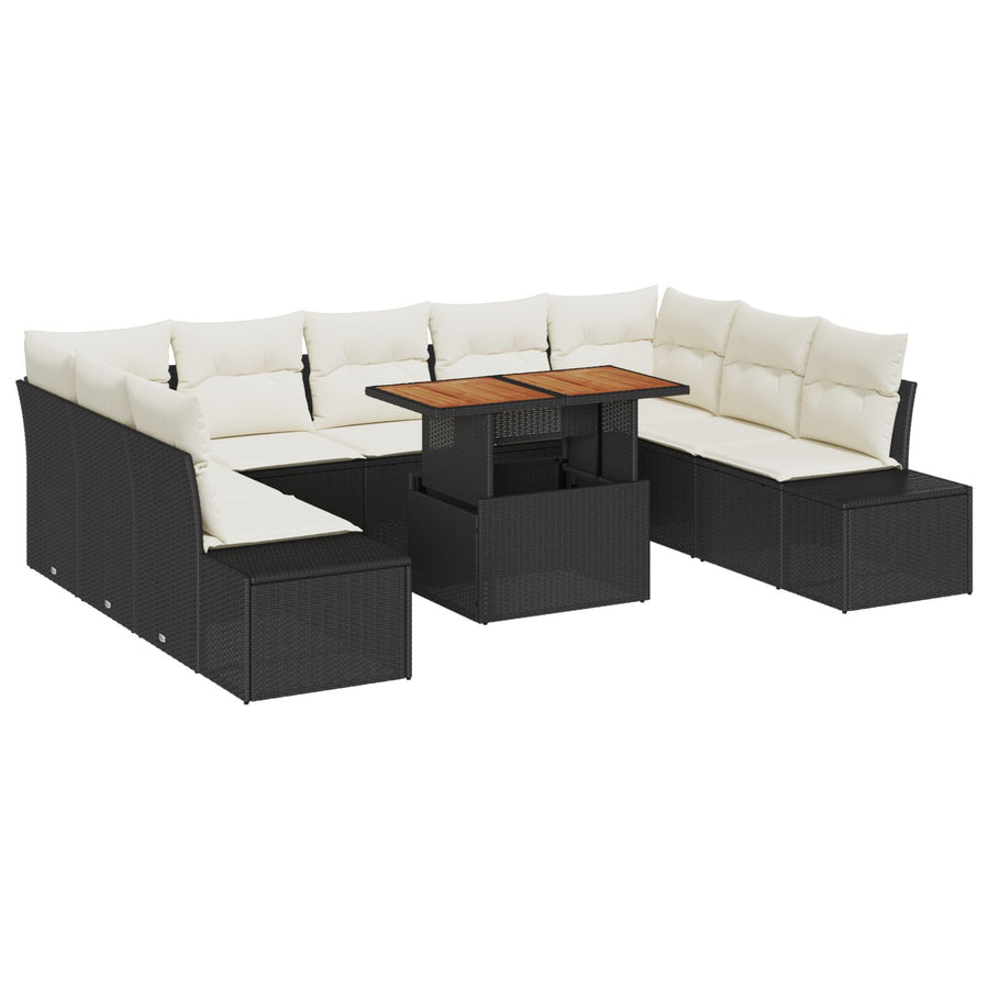 10-Delige Tuin Sofa Set Met Kussens Zwart Poly Rattan
