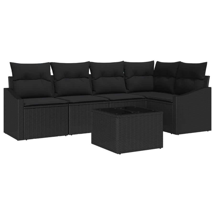 Tuin Sofa Set Set Van 6 Zwart Rattan, Stalen Frame Tuin Sofa Set