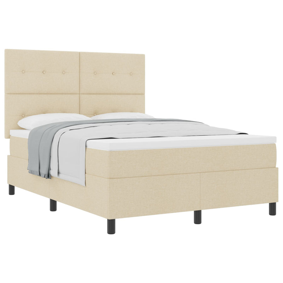 Boxspringbed Met Matras Stof Crème 140 x 190 cm Knop gestoffeerd