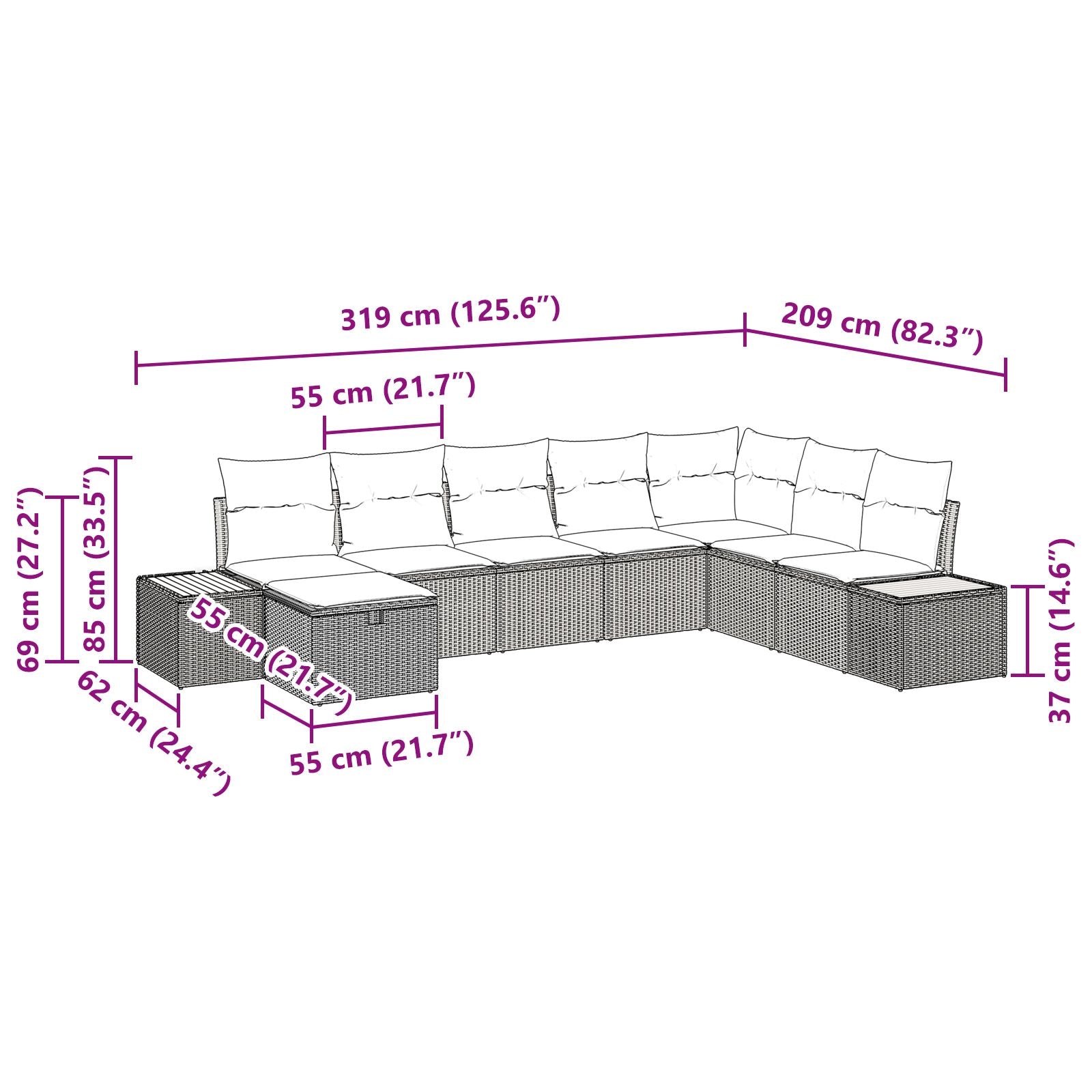 8-Delige Tuin Sofa Set Met Kussens Zwart Poly Riet