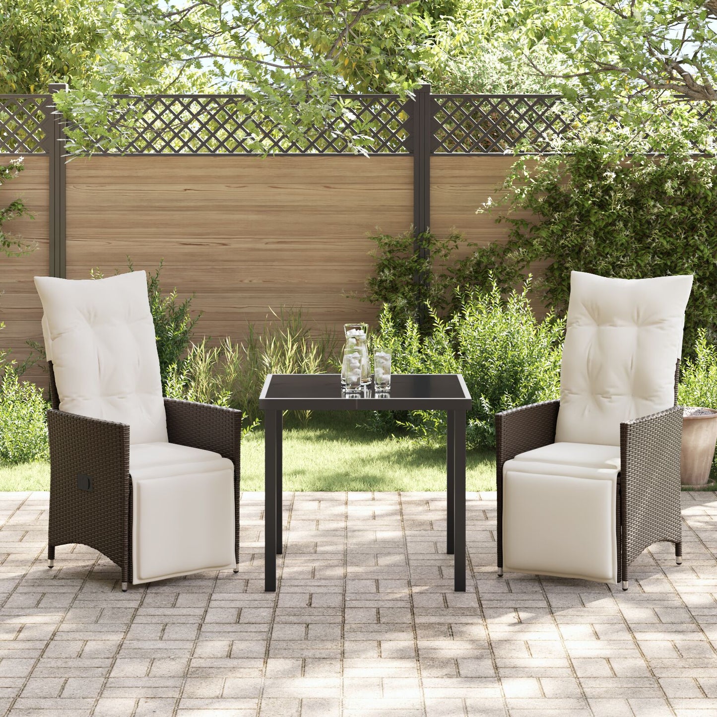 3-Delige Tuin Eetset Met Kussens Bruin Poly Rattan