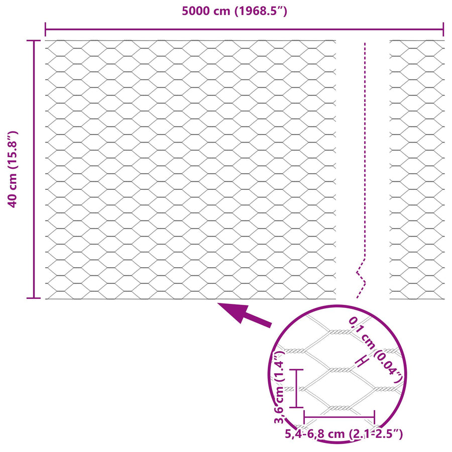 Hexagon Omheining 0.4X50 M Staal Grijs 50 x 0.4 m 36 mm