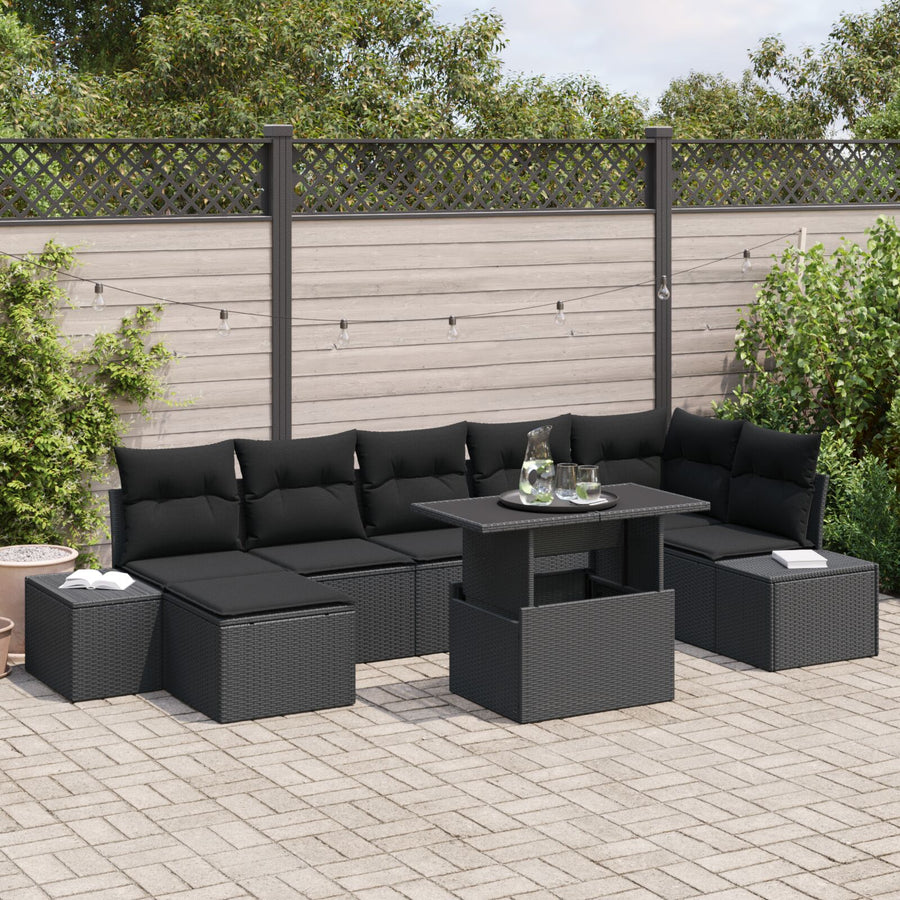 Tuin Sofa Set Set Van 8 Zwart Rattan, Polyester Kussens