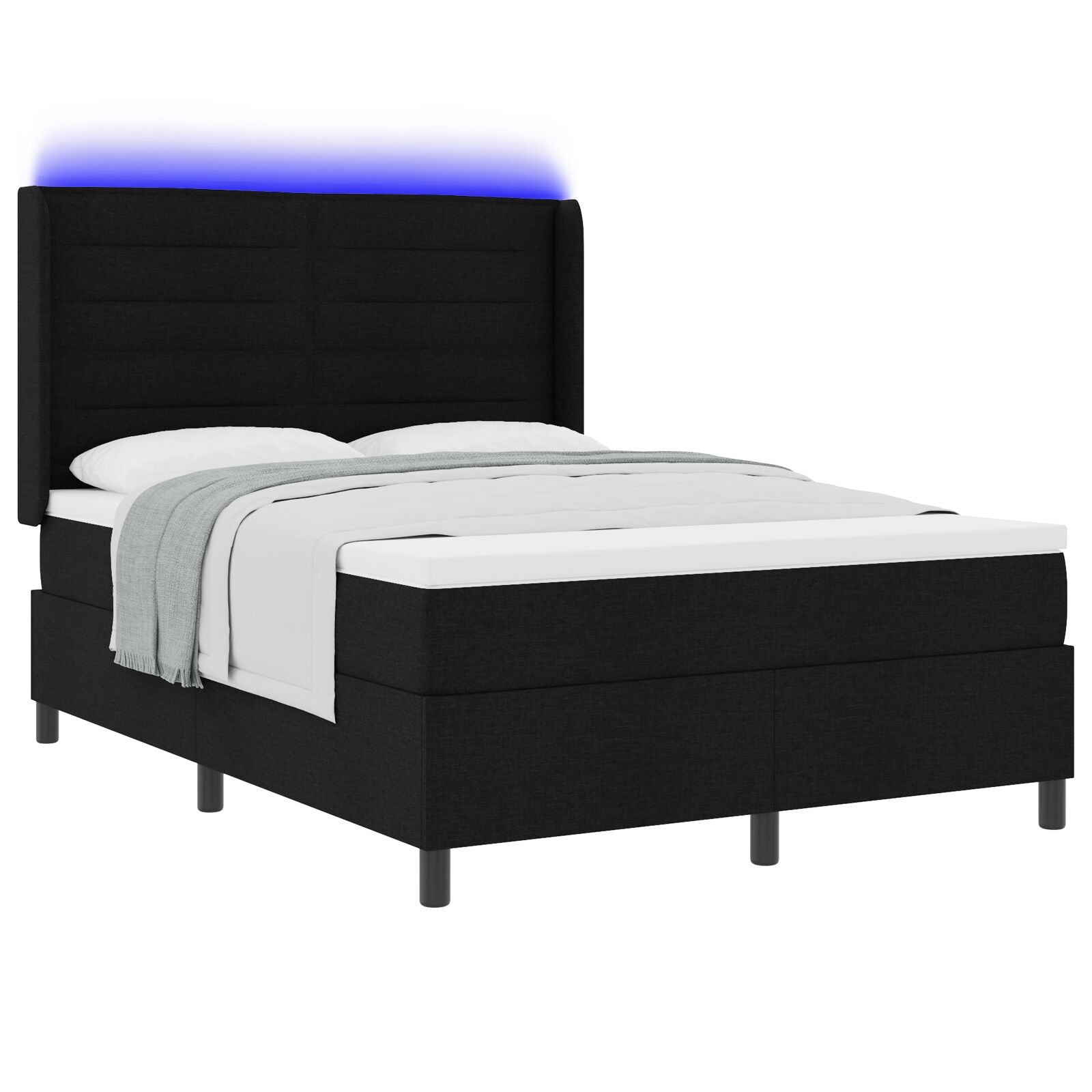 Boxspringbed Met Matras & Led Zwart 140X190 Cm Stof Blauw