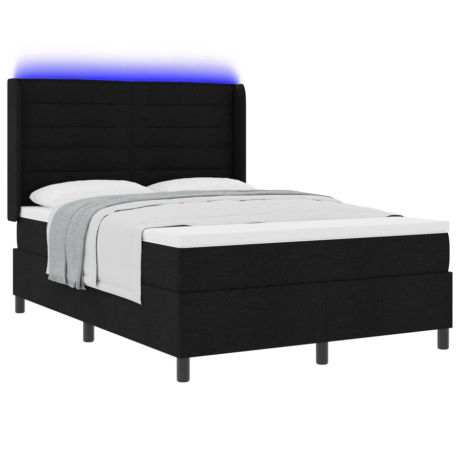 Boxspringbed Met Matras & Led Zwart 140X190 Cm Stof Blauw
