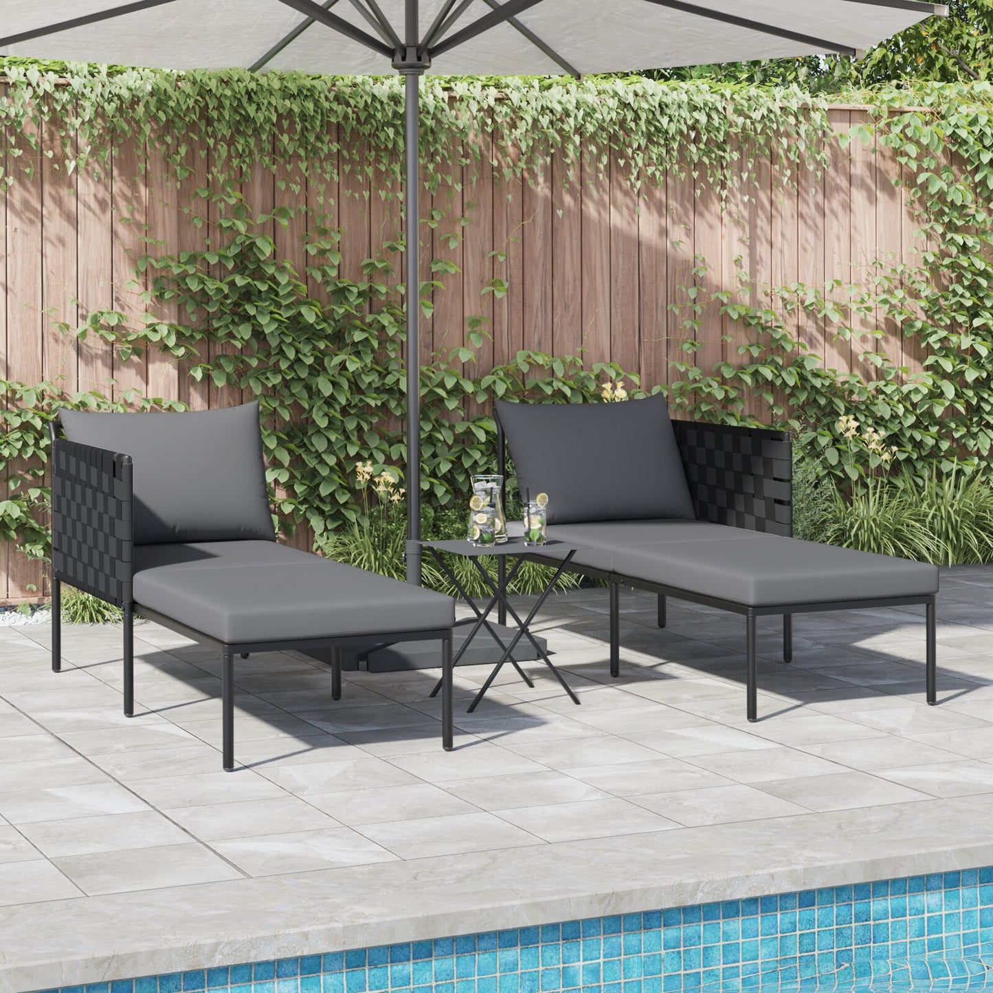 Zonnebed Met Kussens Voor 2 Personen Antraciet 115X153X69,5 Cm Staal Donkergrijs