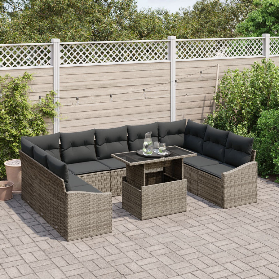 10-Delige Tuin Sofa Set Met Kussens Grijs Poly Rattan