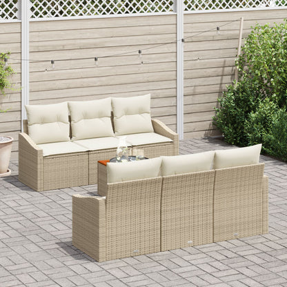 7-Delige Tuin Sofa Set Met Kussens Beige Poly Rattan Acacia