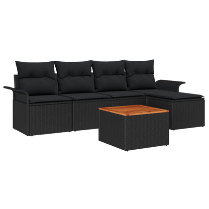 Tuin Sofa Set 6 Stuks Zwart En Houtlook Poly Rattan En Hout