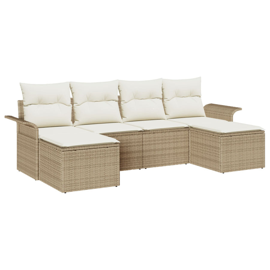 6-Delige Tuinbankset Met Kussens Beige Poly Rattan