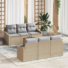 Garden bench set with cushion 7 pcs Beige poly rattan