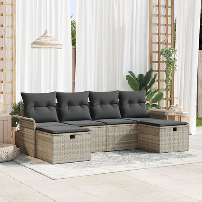 6-Delige Tuin Sofa Set Met Kussens Licht Grijs Poly Rattan