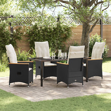 5-Delige Tuin Eettafel Set Met Kussens - Zwart Poly Rattan