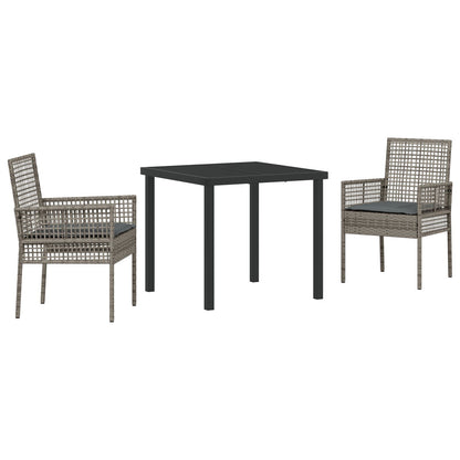 3-Delige Tuin Eettafel Set Met Kussens Grijs Poly Rattan