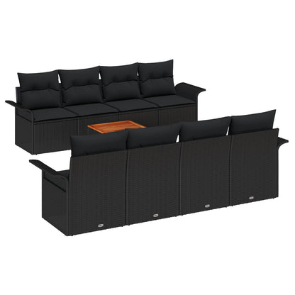 9-Delige Tuin Sofa Set Met Kussens Zwart Poly Rattan Acacia