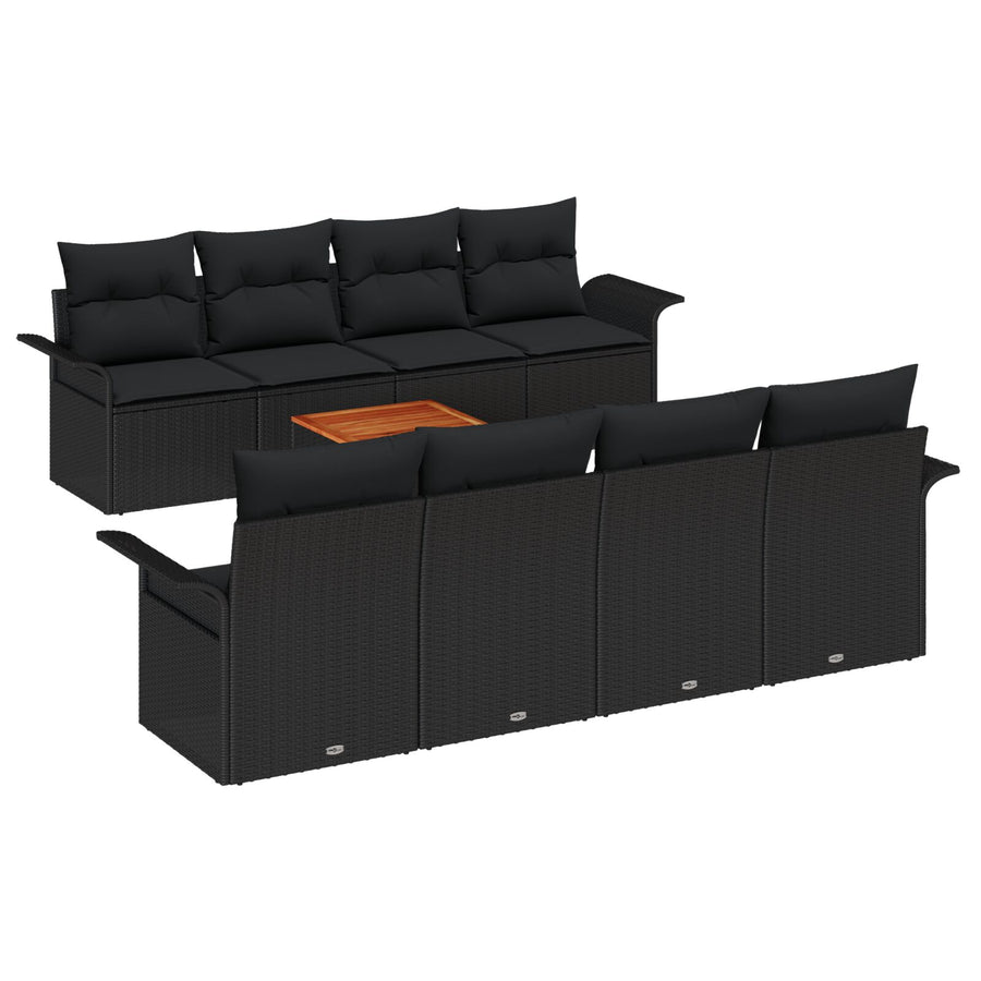 9-Delige Tuin Sofa Set Met Kussens Zwart Poly Rattan Acacia