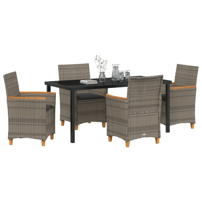 5-Delige Tuinset Met Kussens Grijs Poly Rattan