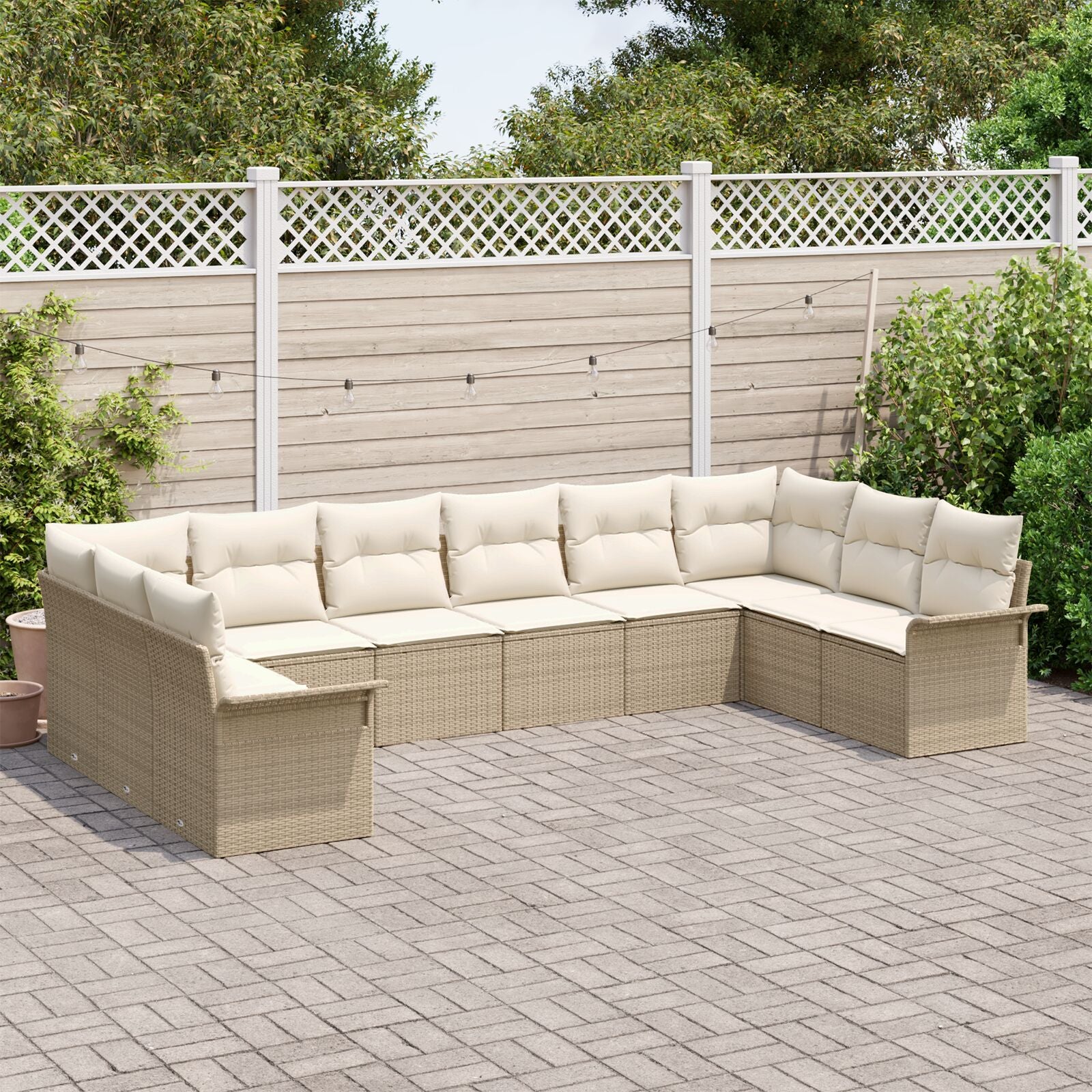 10-Delige Tuin Sofa Set Met Kussens Beige Poly Rattan