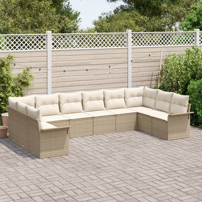 10-Delige Tuin Sofa Set Met Kussens Beige Poly Rattan