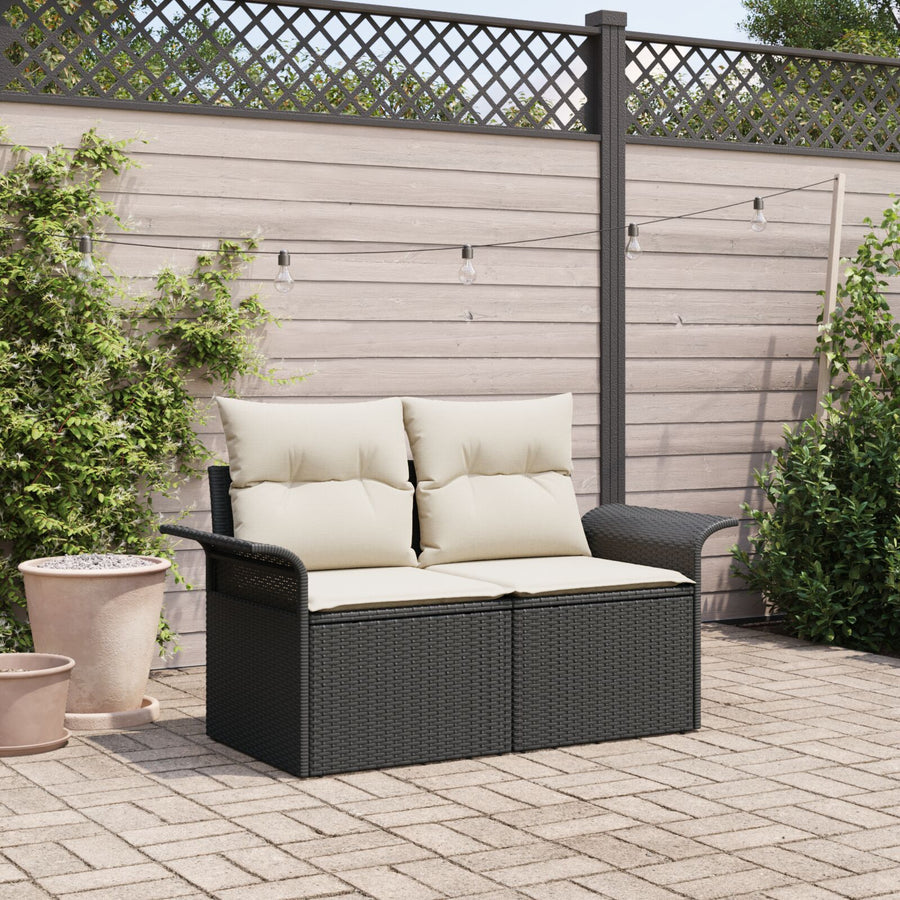 2-Zits Tuinsofa Met Opbergruimte En Kussens Poly Rattan Zwart en Wit met opslag