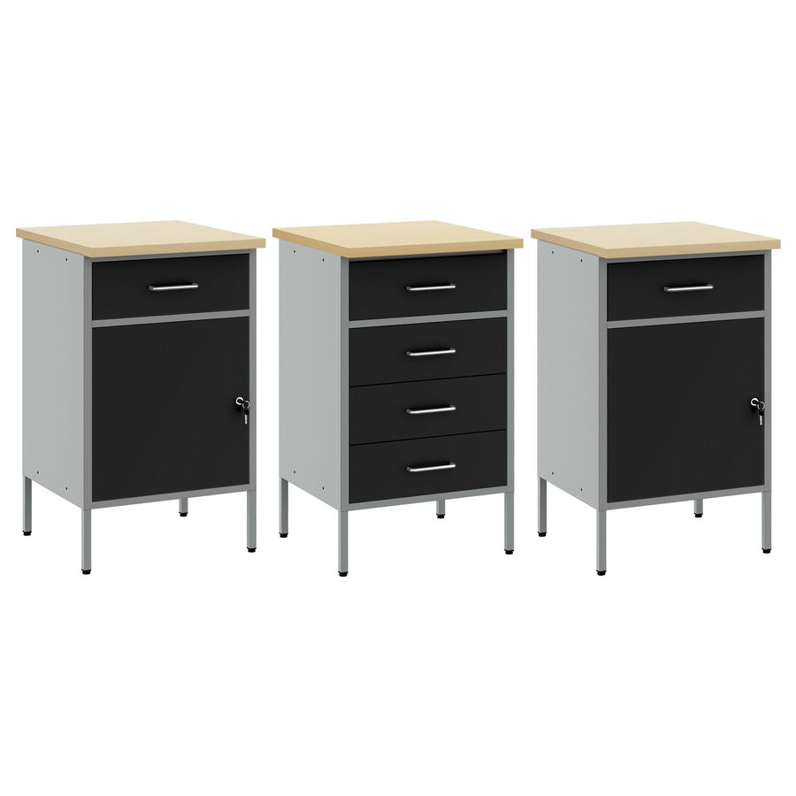 3-Delige Werkkast Set En Grijs Van Geengineerd Hout En Staal 3x (84/84/85 cm) Zwart 3x kast