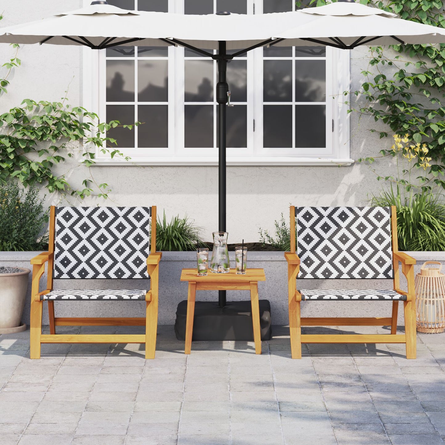 Tuinstoelen Met Tafel 3-Delige Set Zwart En Wit Massief Acaciahout Zwart-wit 2x stoel + tafel